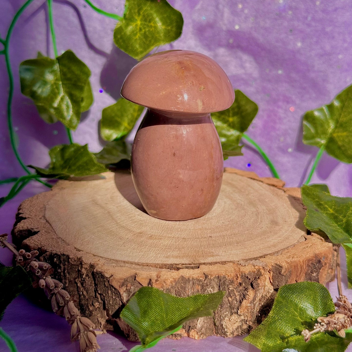 dusty mauve sea jasper mushroom carving
