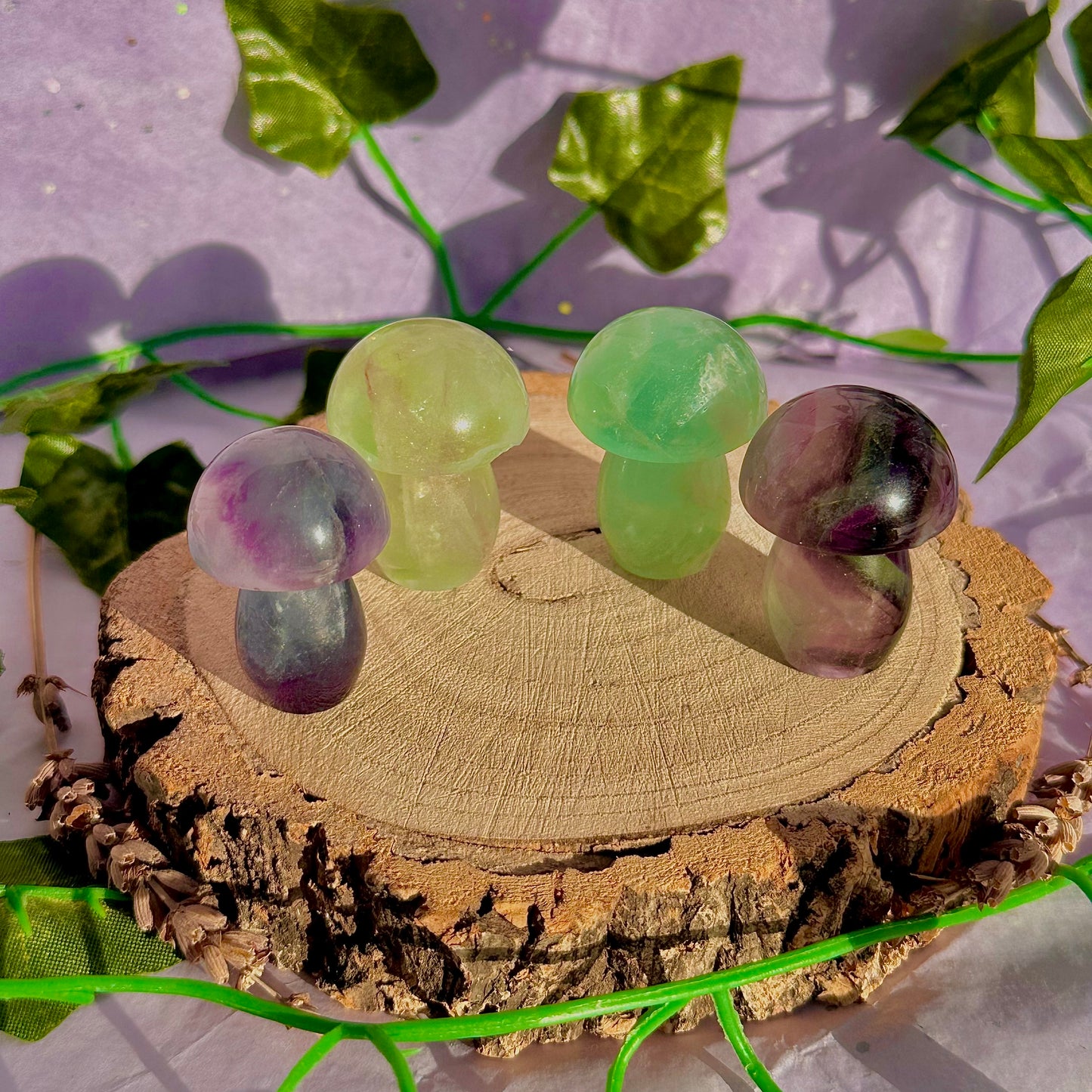 candy rainbow fluorite mushroom carvings ~ intuitively chosen