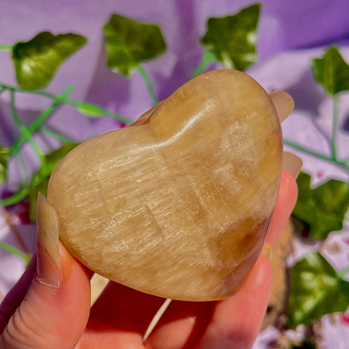 yellow fluorite heart carving