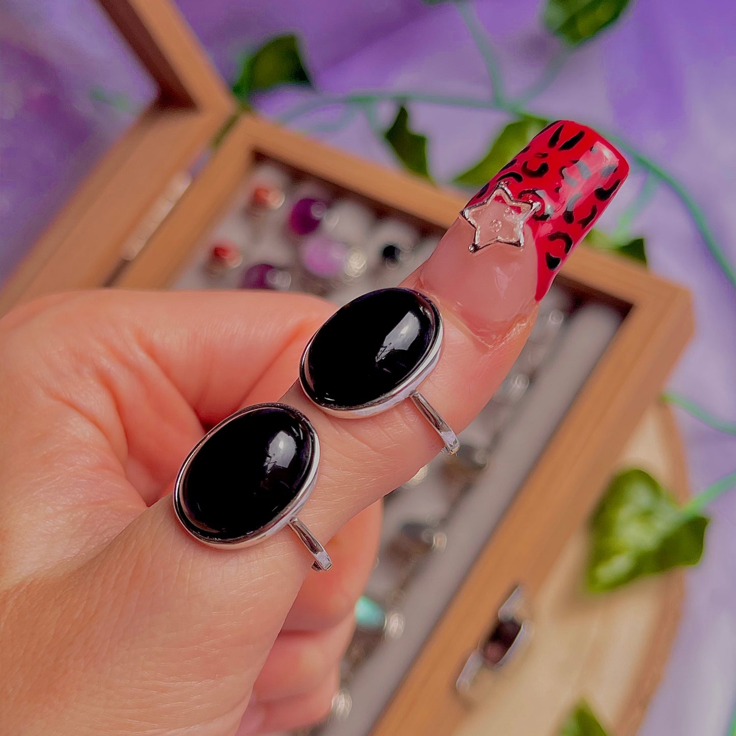 black obsidian ~ 925 sterling silver adjustable rings / intuitively chosen