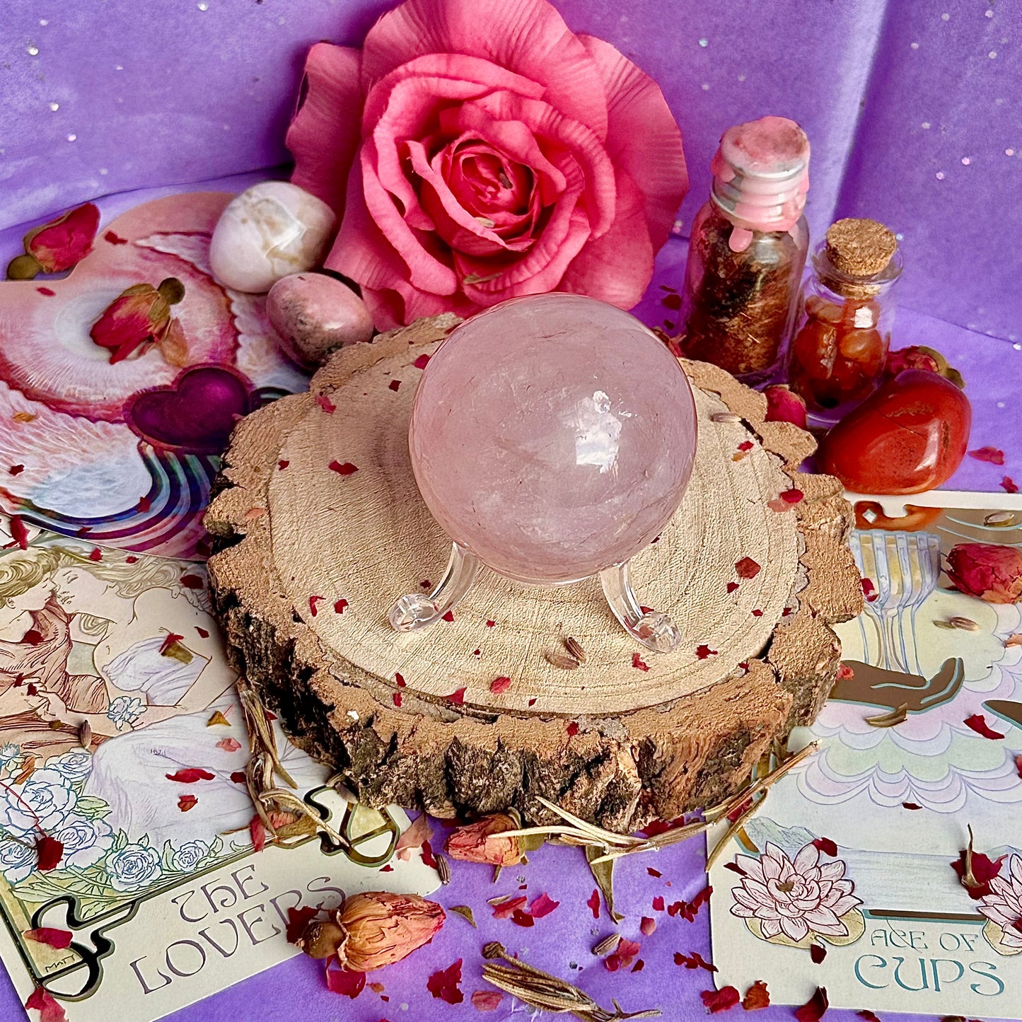 sphère de quartz rose astérisme étoile B