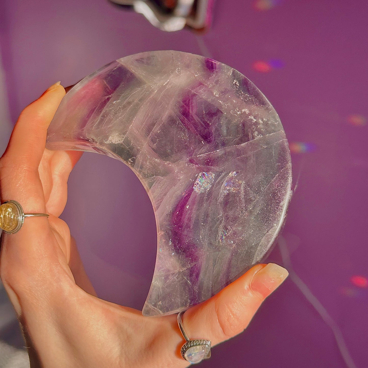 rainbow fluorite moon carving