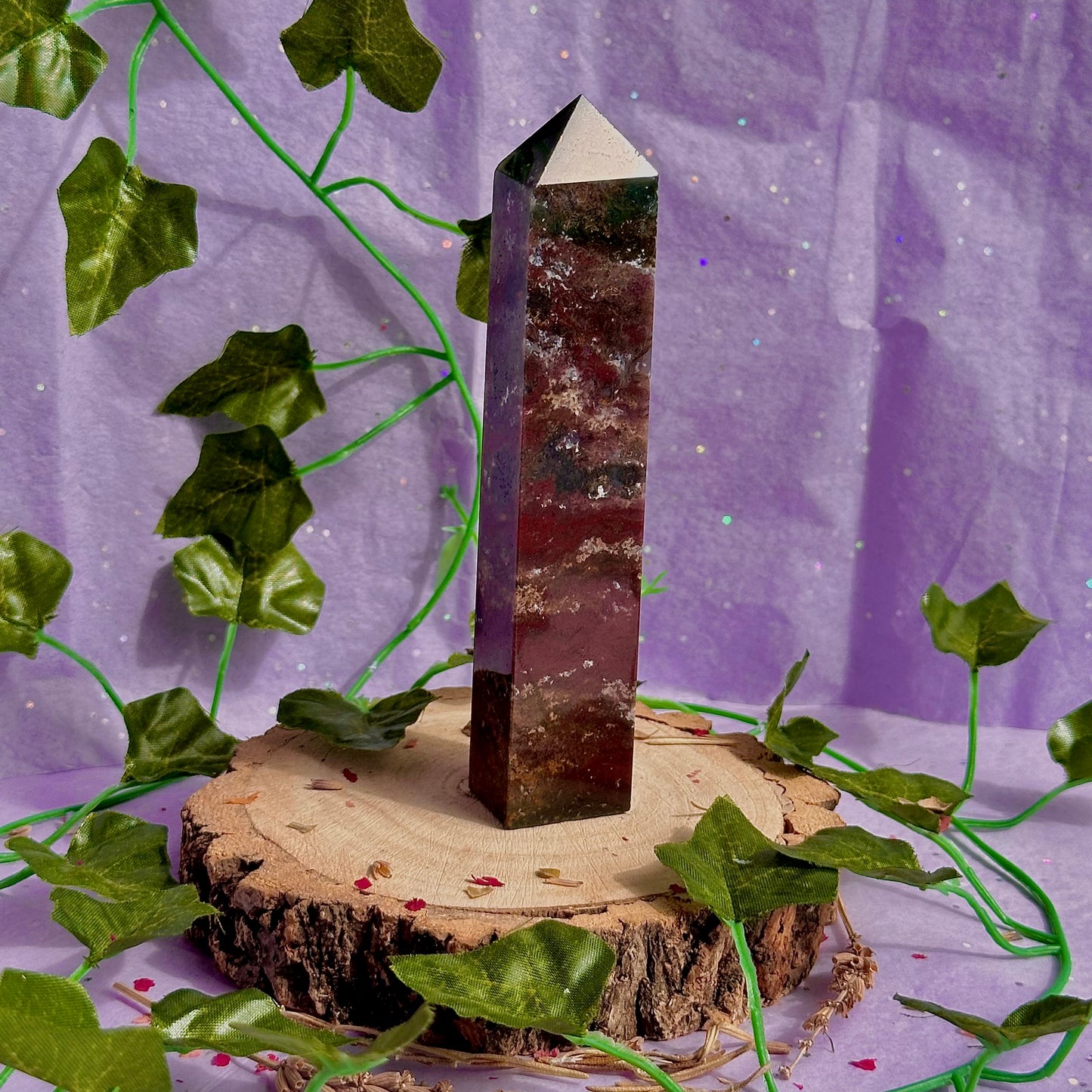 red moss agate tower