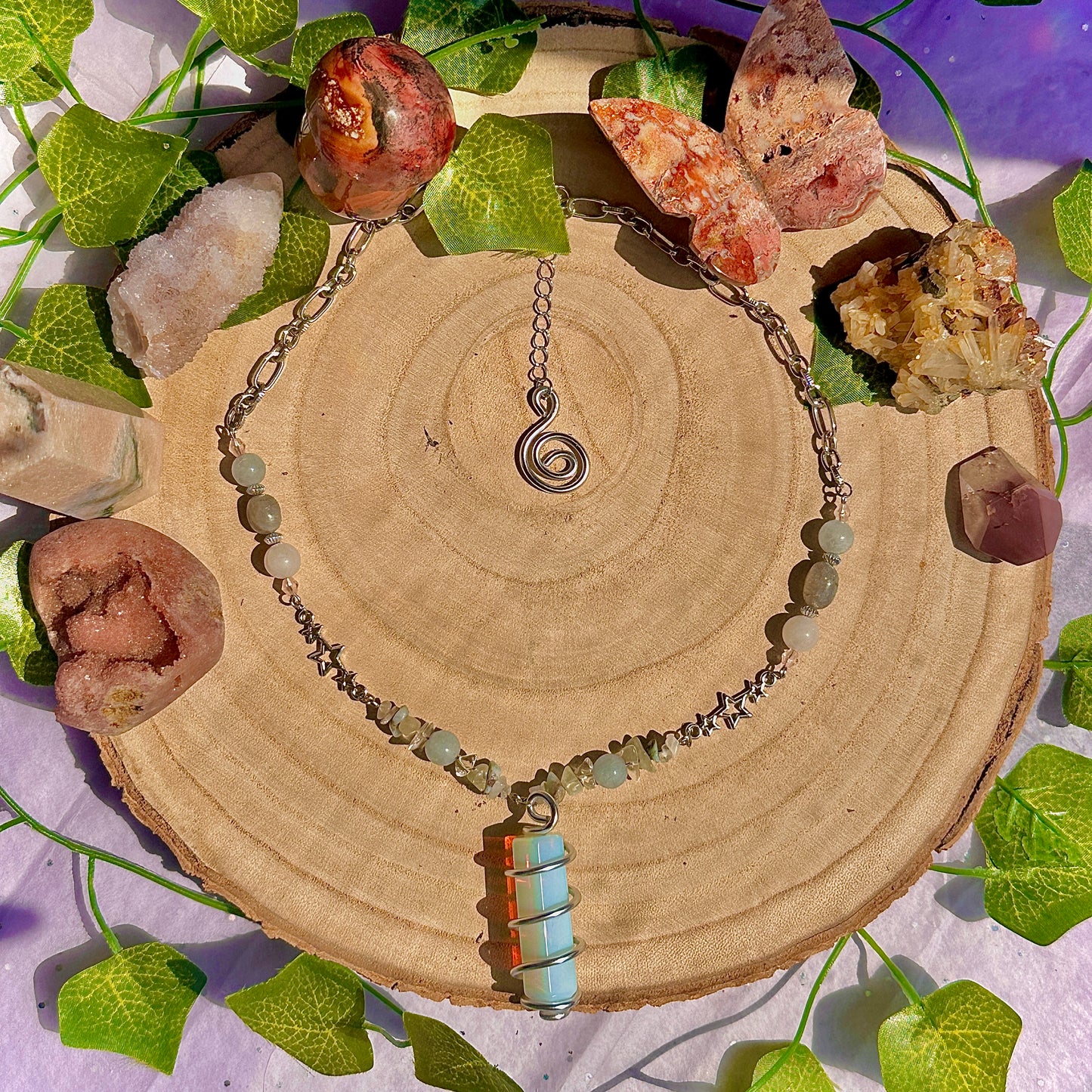 sparkle magick necklace ~ opalite, aquamarine, labradorite, rose quartz, larimar, moonstone, jade