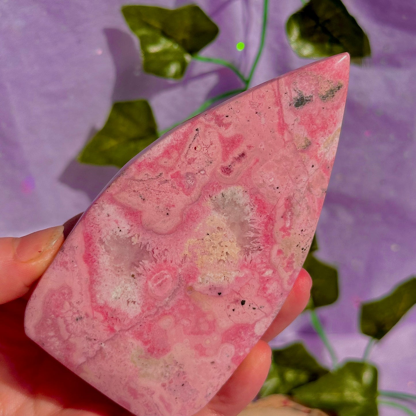 peruvian rhodonite teardrop carving
