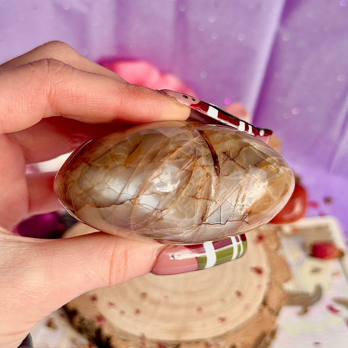 pink moonstone heart carving