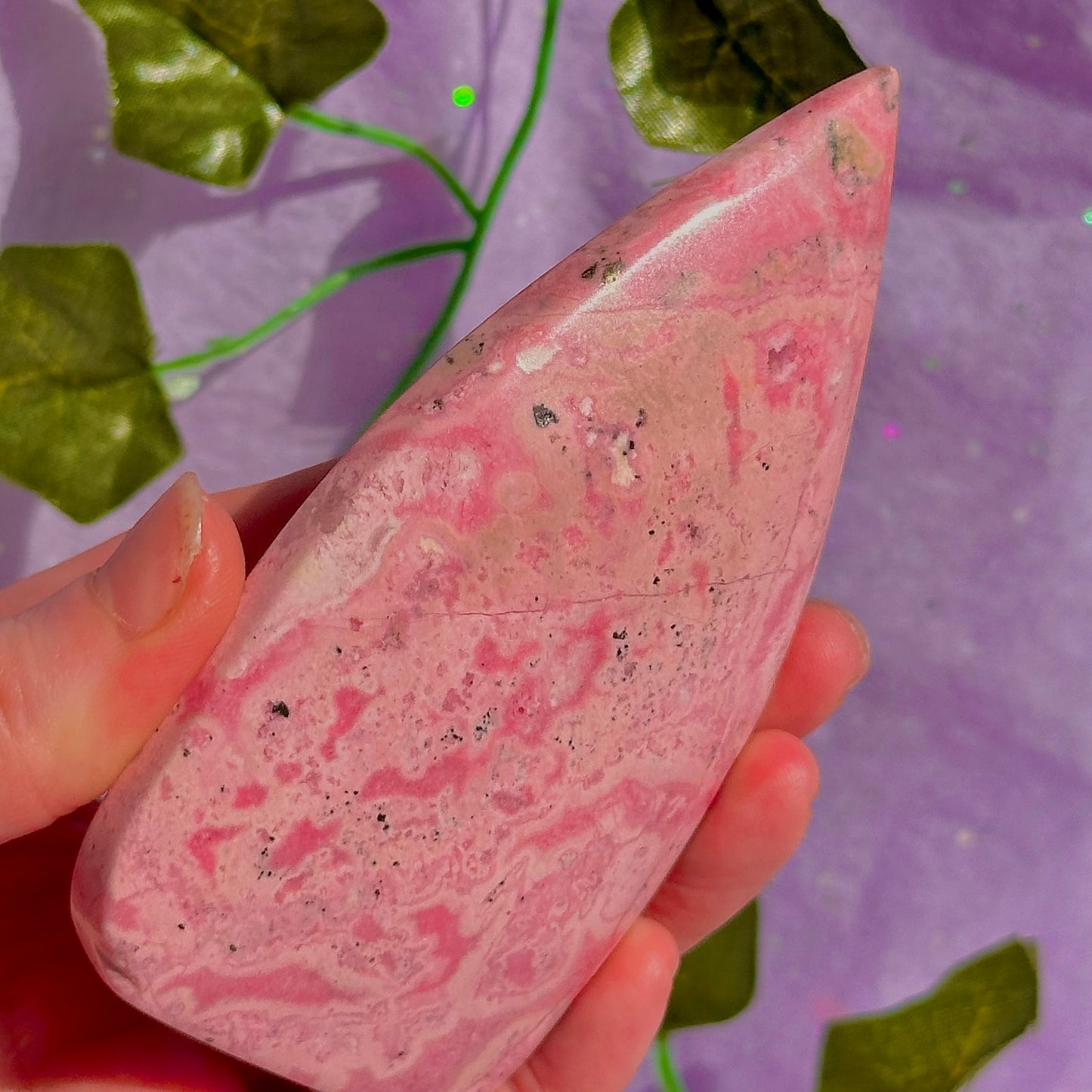 peruvian rhodonite teardrop carving