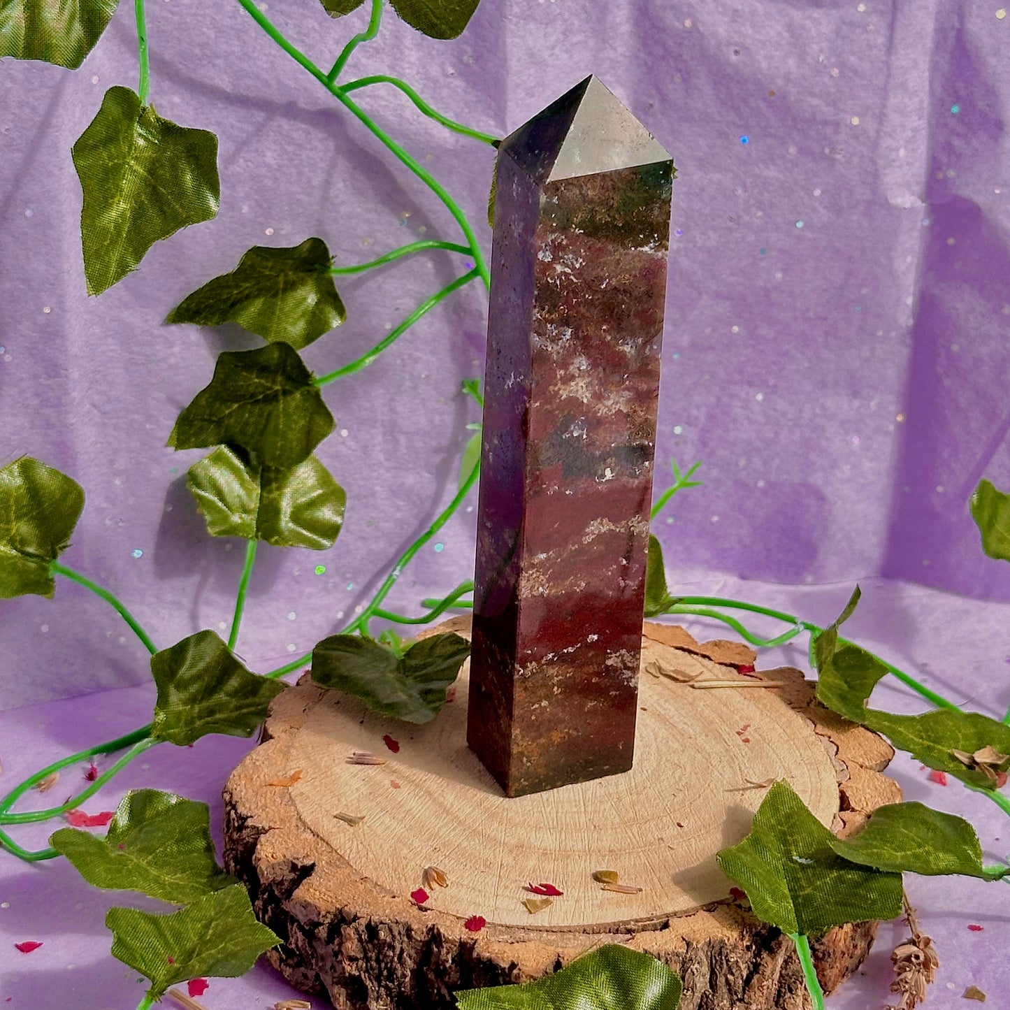red moss agate tower