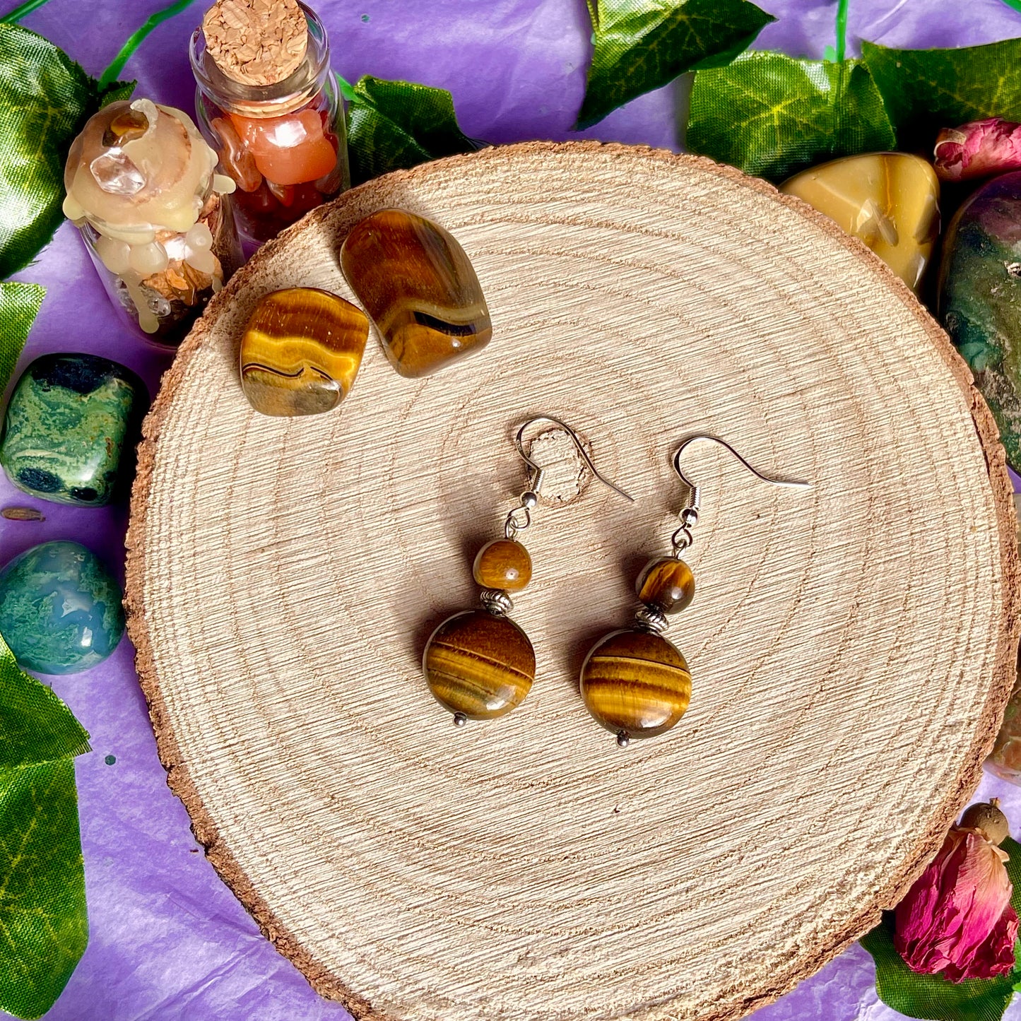 golden tigers eye earrings on 925 hooks