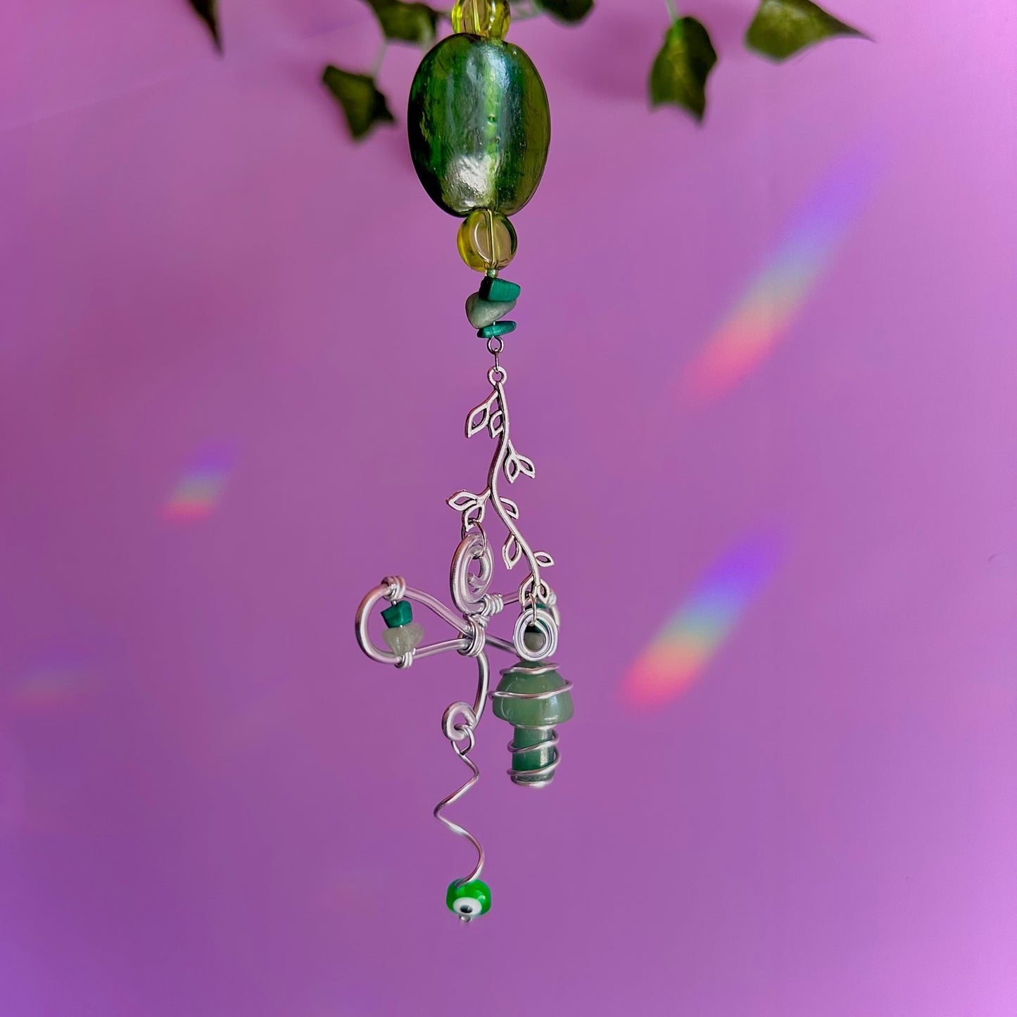 dragon fly mushroom car charm ~ aventurine and malachite