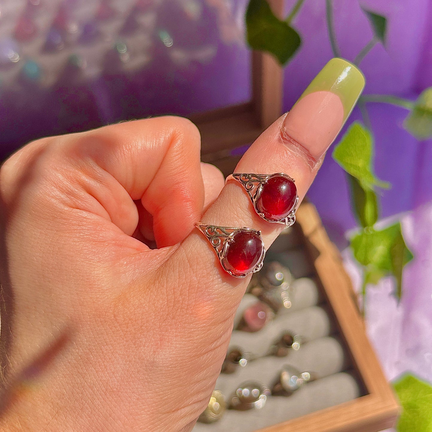 garnet 925 sterling silver adjustable ring ~ style a