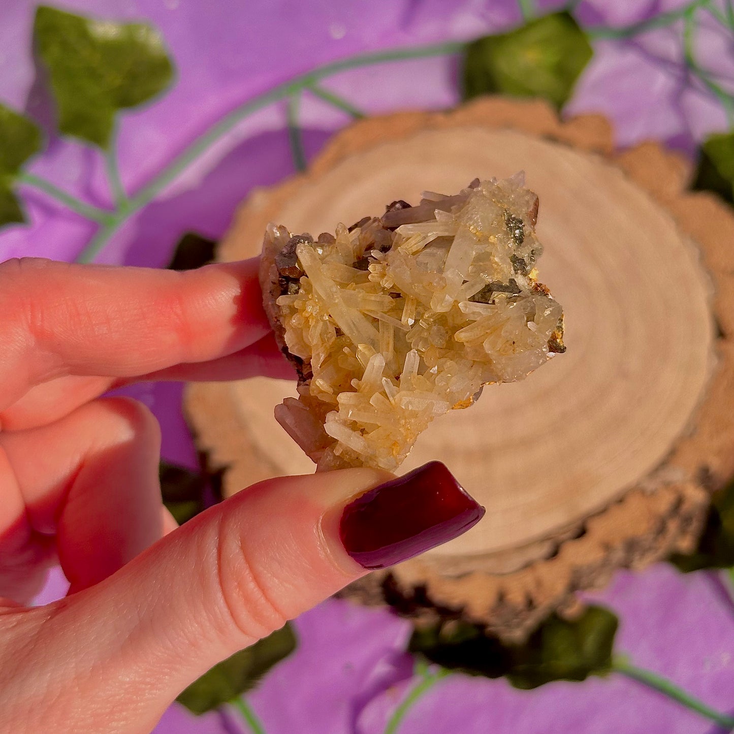 clear quartz with pyrite & golden healer inclusions cluster specimen