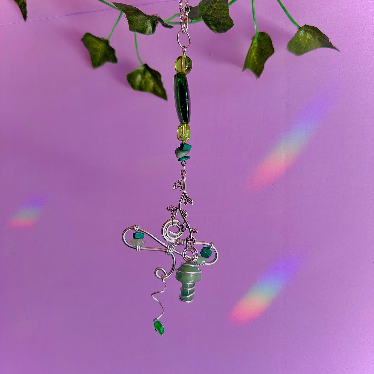 dragon fly mushroom car charm ~ aventurine and malachite