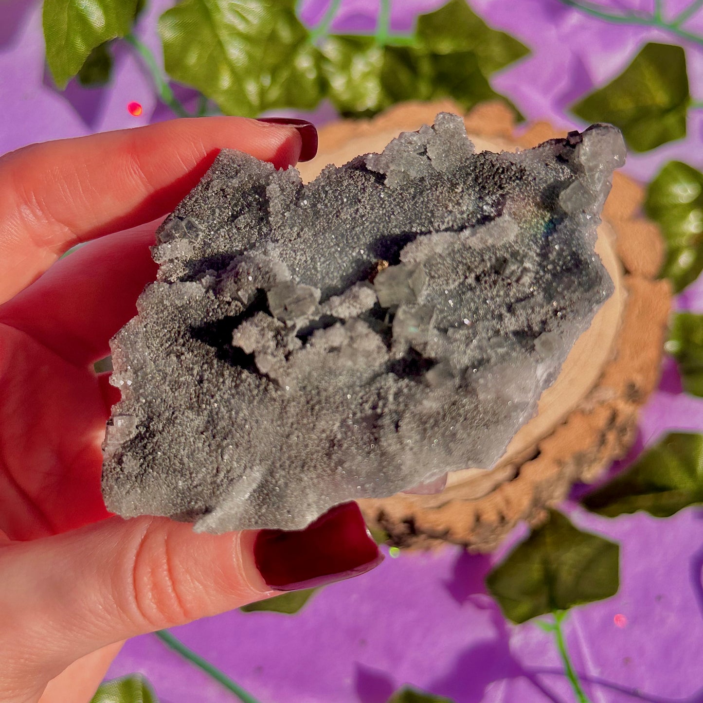 druzy quartz specimen with cubic fluorite & mini pyrite flower
