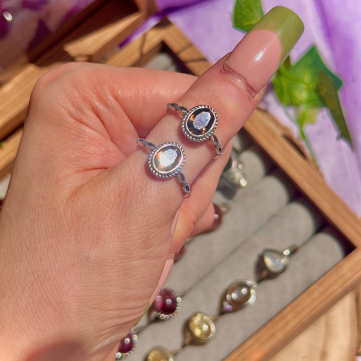 smoky quartz faceted 925 sterling silver adjustable ring