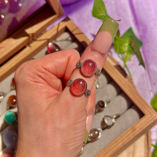 strawberry quartz 925 sterling silver adjustable ring ~ style b