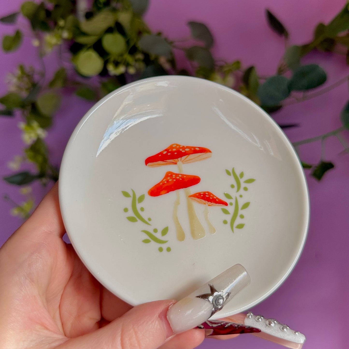 toadstool mushroom ceramic trinket dish