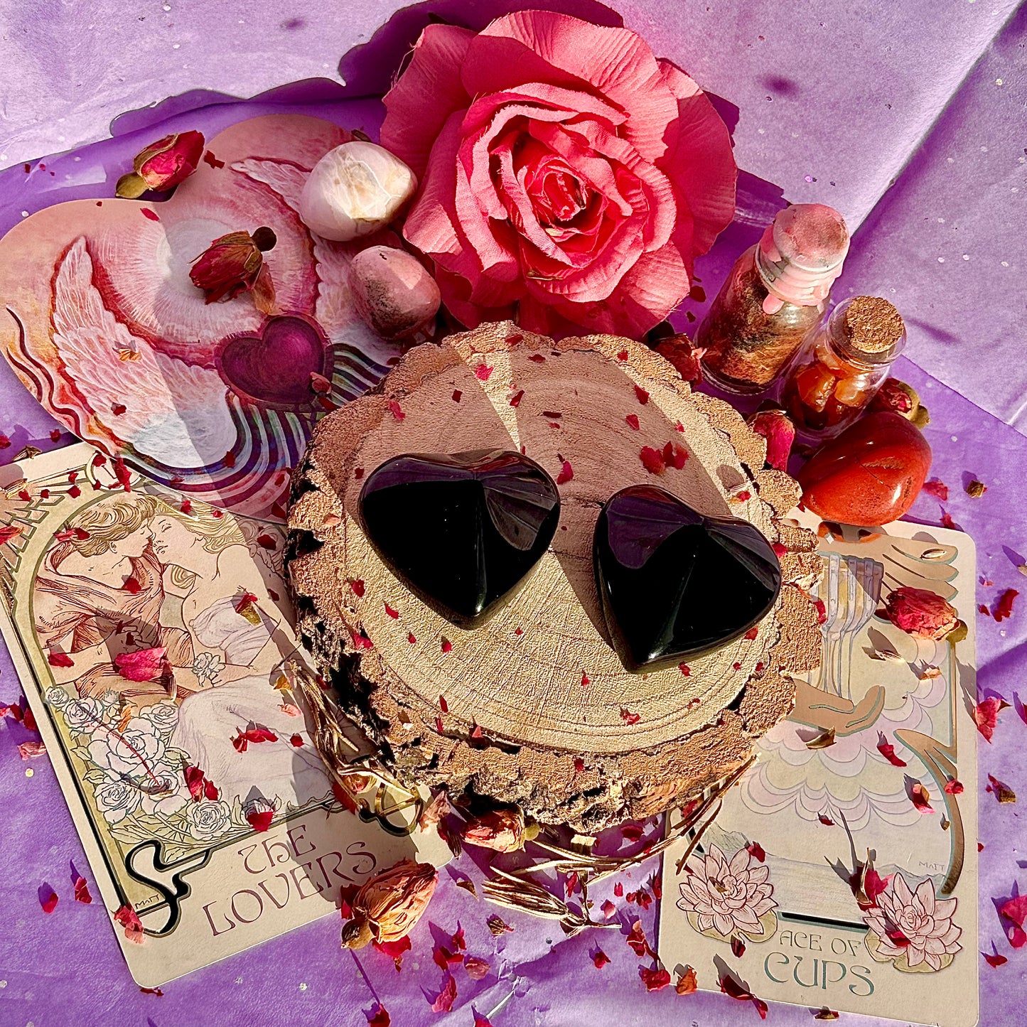 rainbow obsidian heart carvings C & D