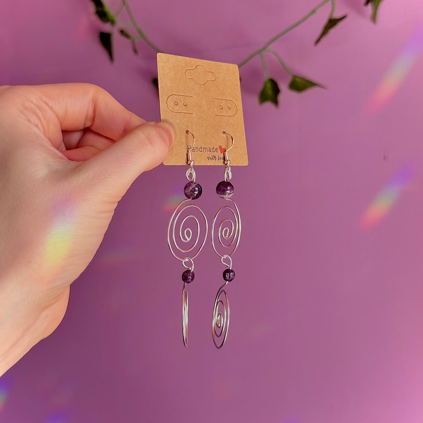 amethyst double spiral earrings on 925 hooks