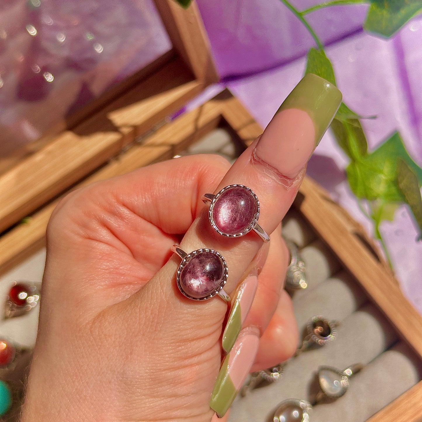 lepidolite 925 sterling silver adjustable ring