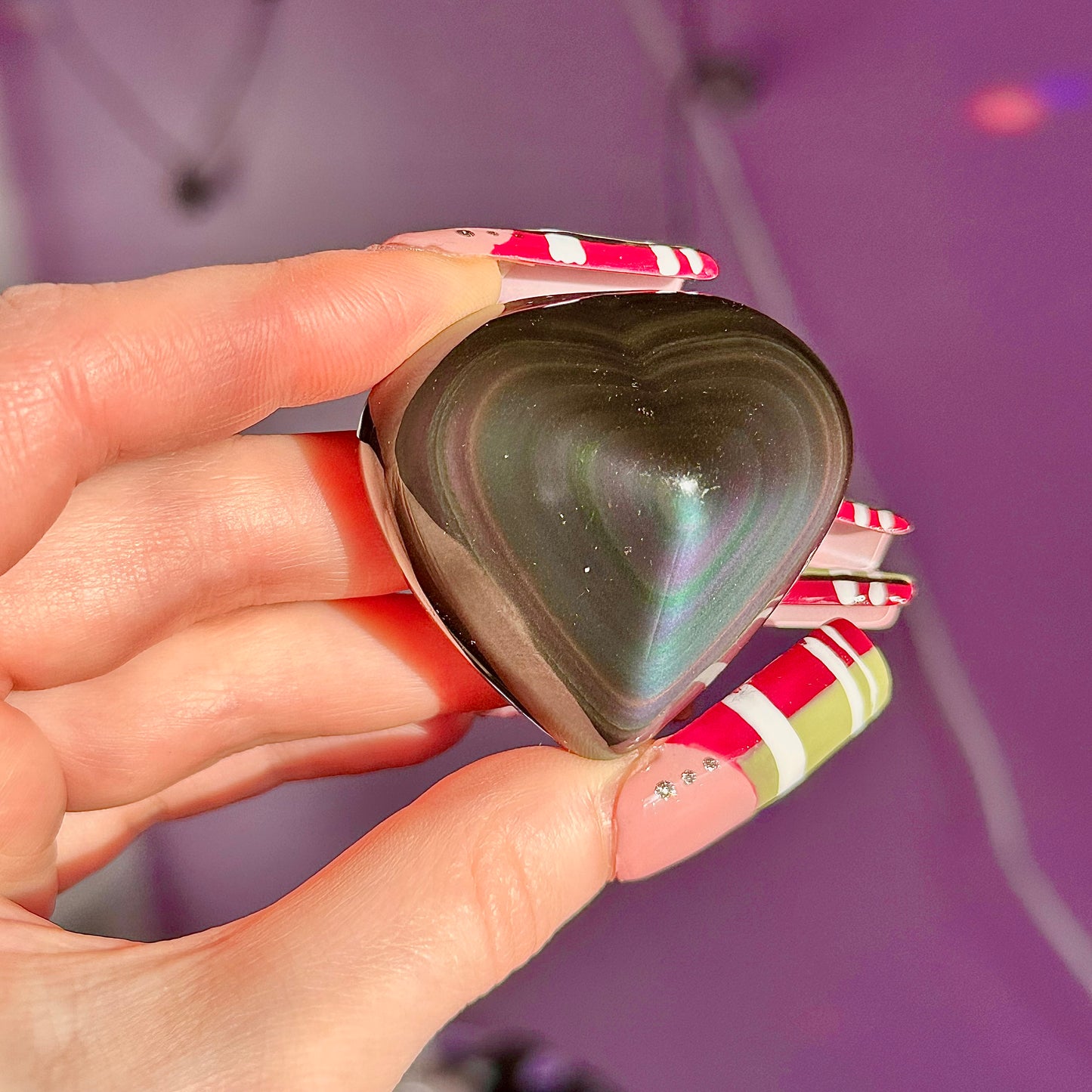 rainbow obsidian heart carvings C & D