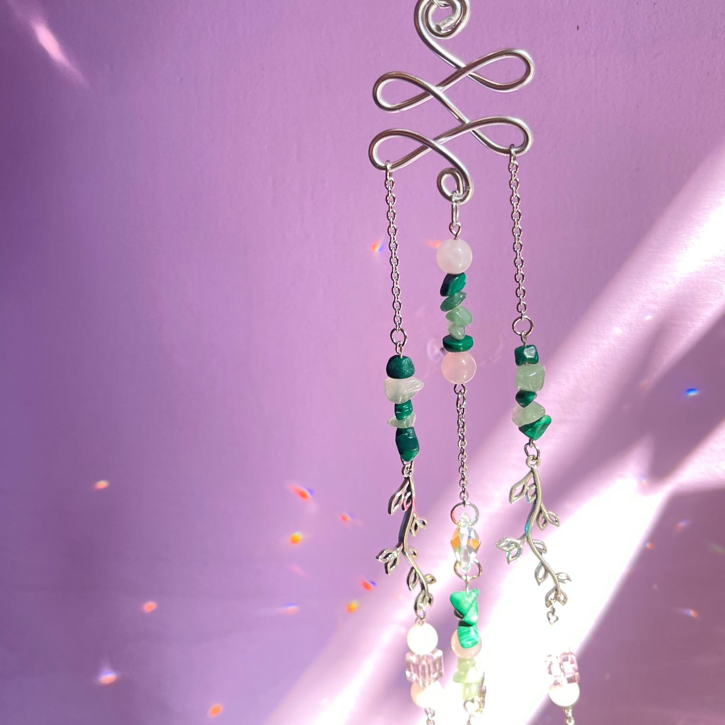 spring garden sun catcher - rose quartz, green aventurine & malachite