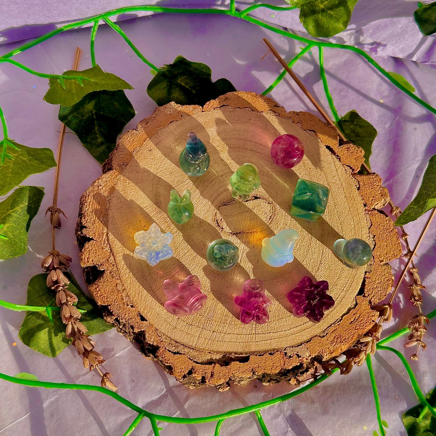 rainbow fluorite & opalite mini mystery christmas carvings ~ intuitively chosen