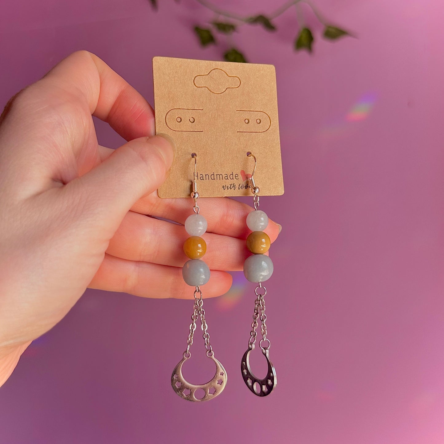 celestial earrings on 925 hooks ~ aquamarine, mookaite, angelite