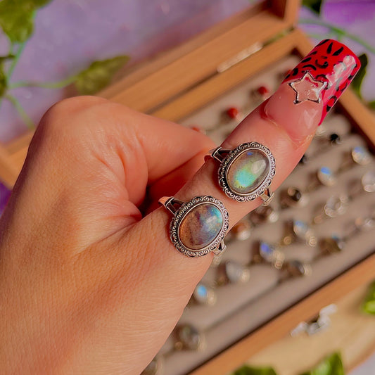 labradorite style B ~ 925 sterling silver adjustable rings / intuitively chosen