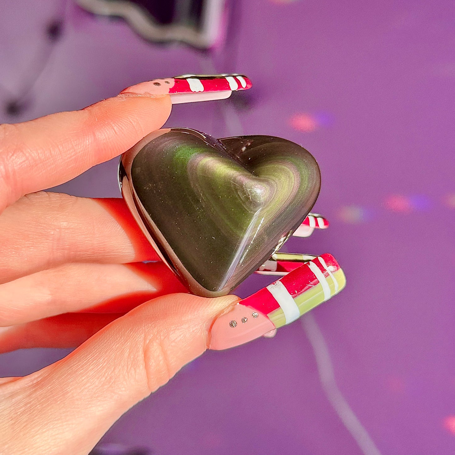 rainbow obsidian heart carvings A & B