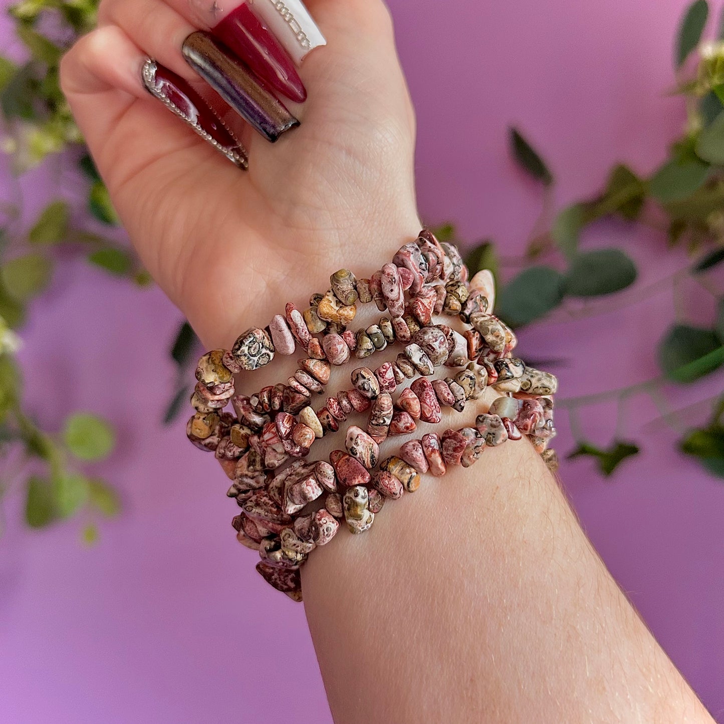 leopard jasper chip bracelets