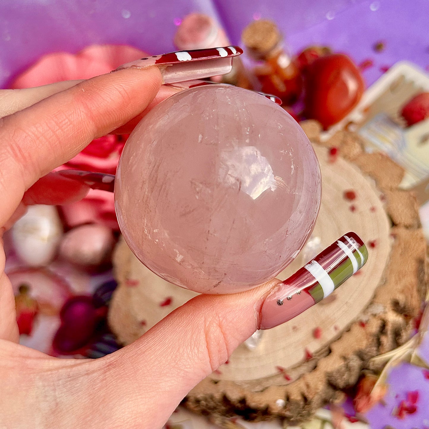 sphère de quartz rose astérisme étoile B