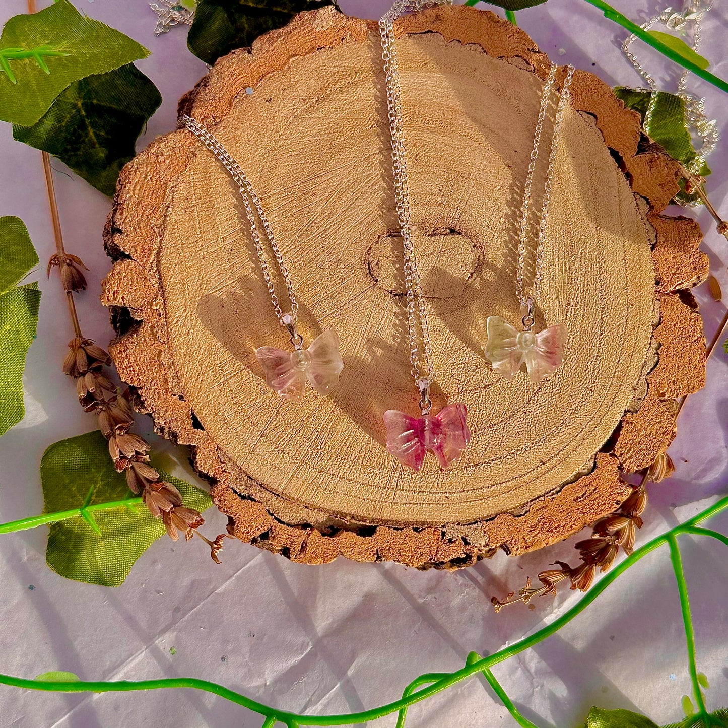 rainbow fluorite bow necklace ~ 925 silver plated 18 inch chain / intuitively chosen