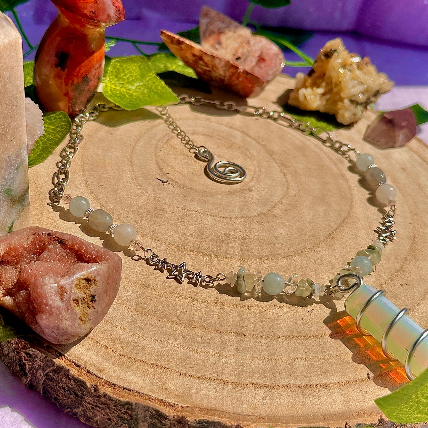 sparkle magick necklace ~ opalite, aquamarine, labradorite, rose quartz, larimar, moonstone, jade