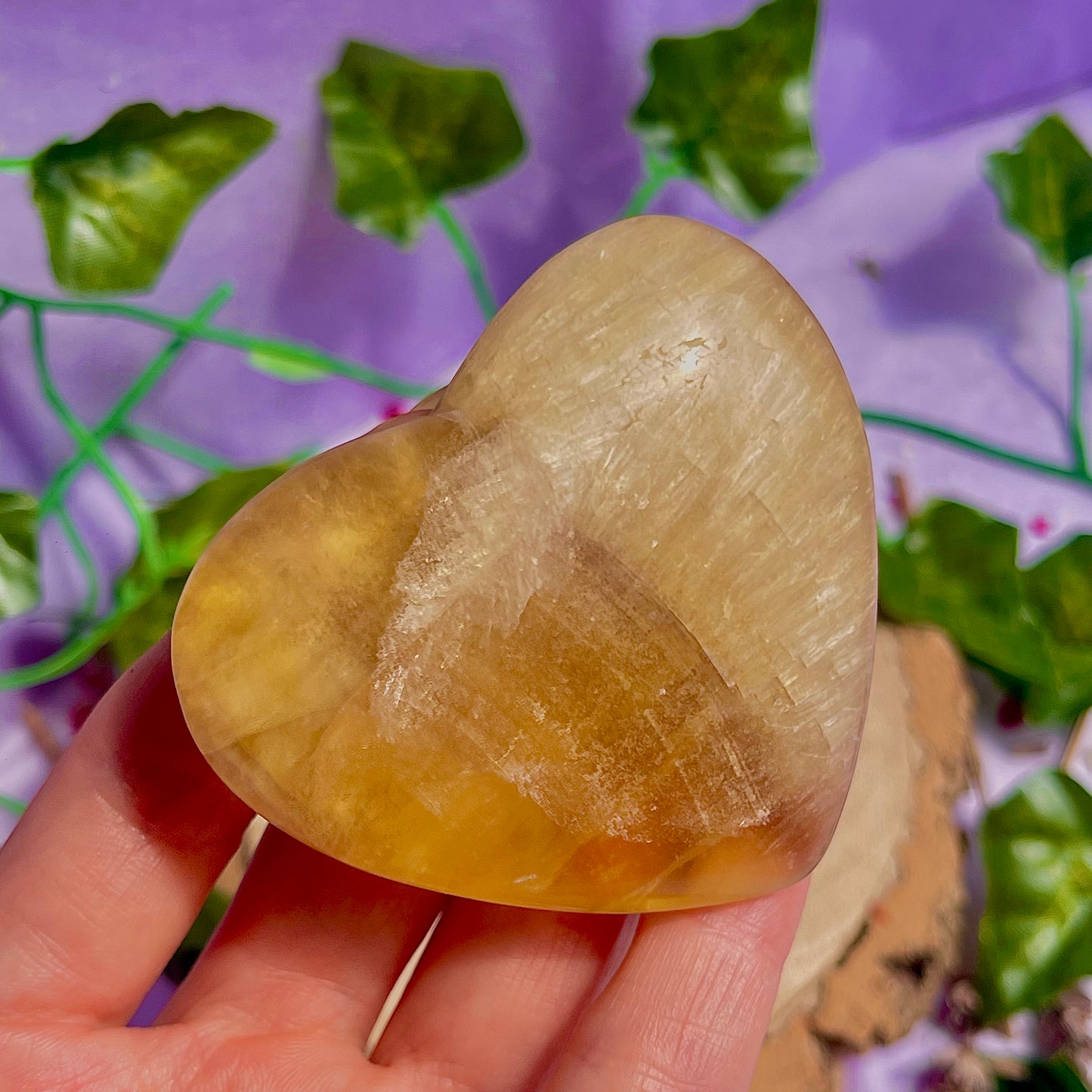 yellow fluorite heart carving