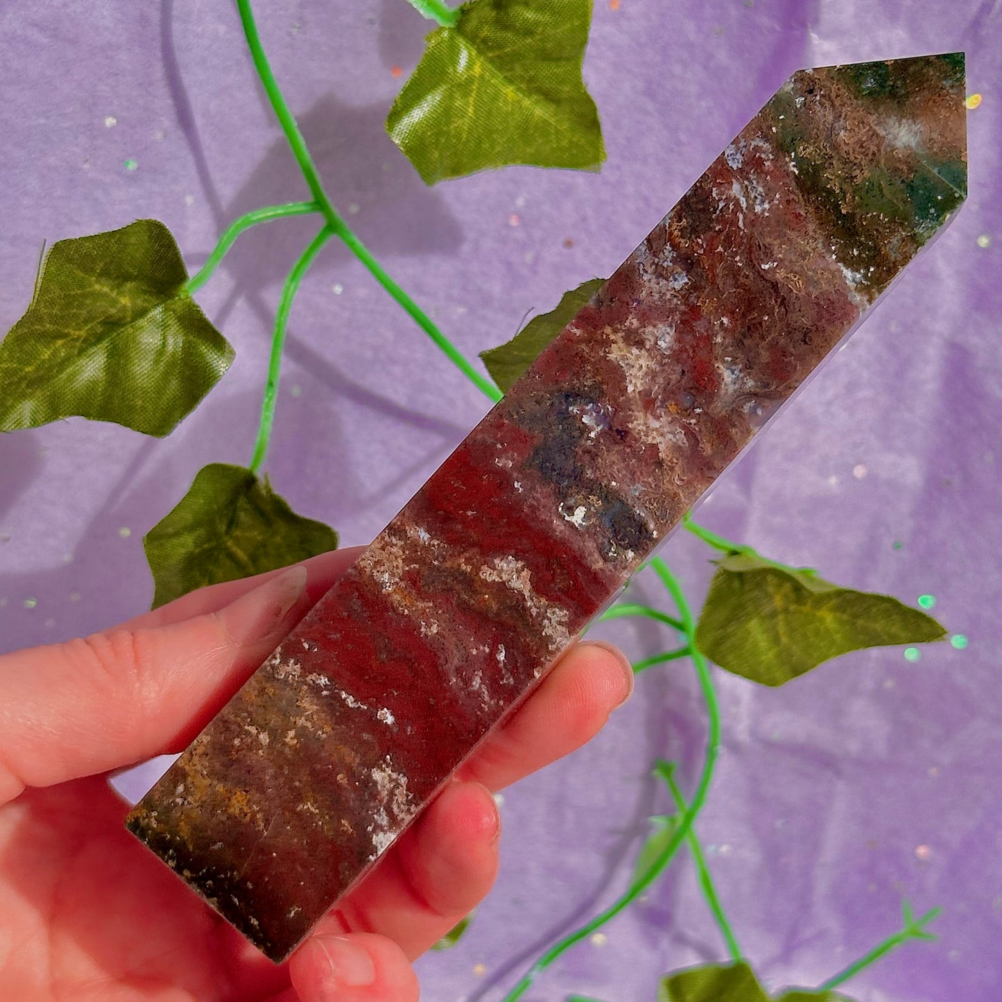 red moss agate tower