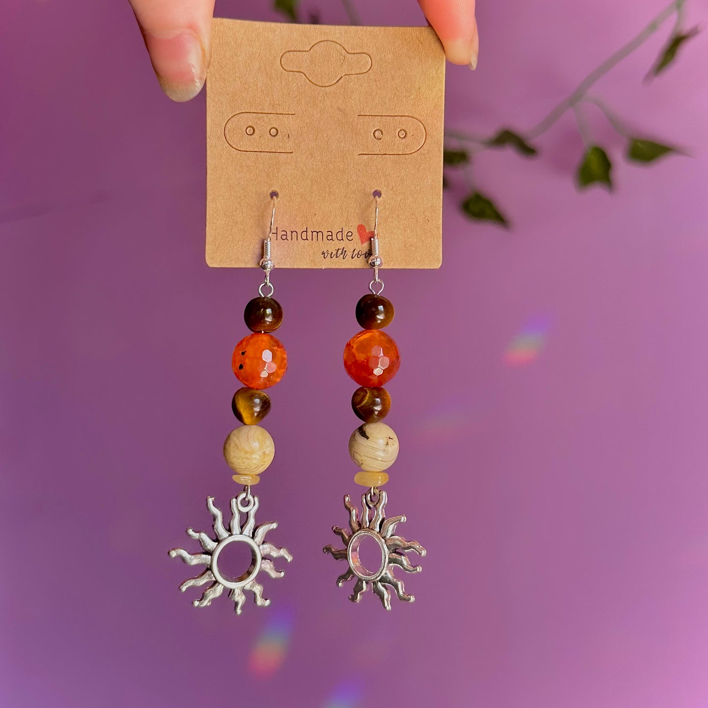 sunny days earrings on 925 hooks ~ tigers eye, crazy lace agate, carnelian and golden healer