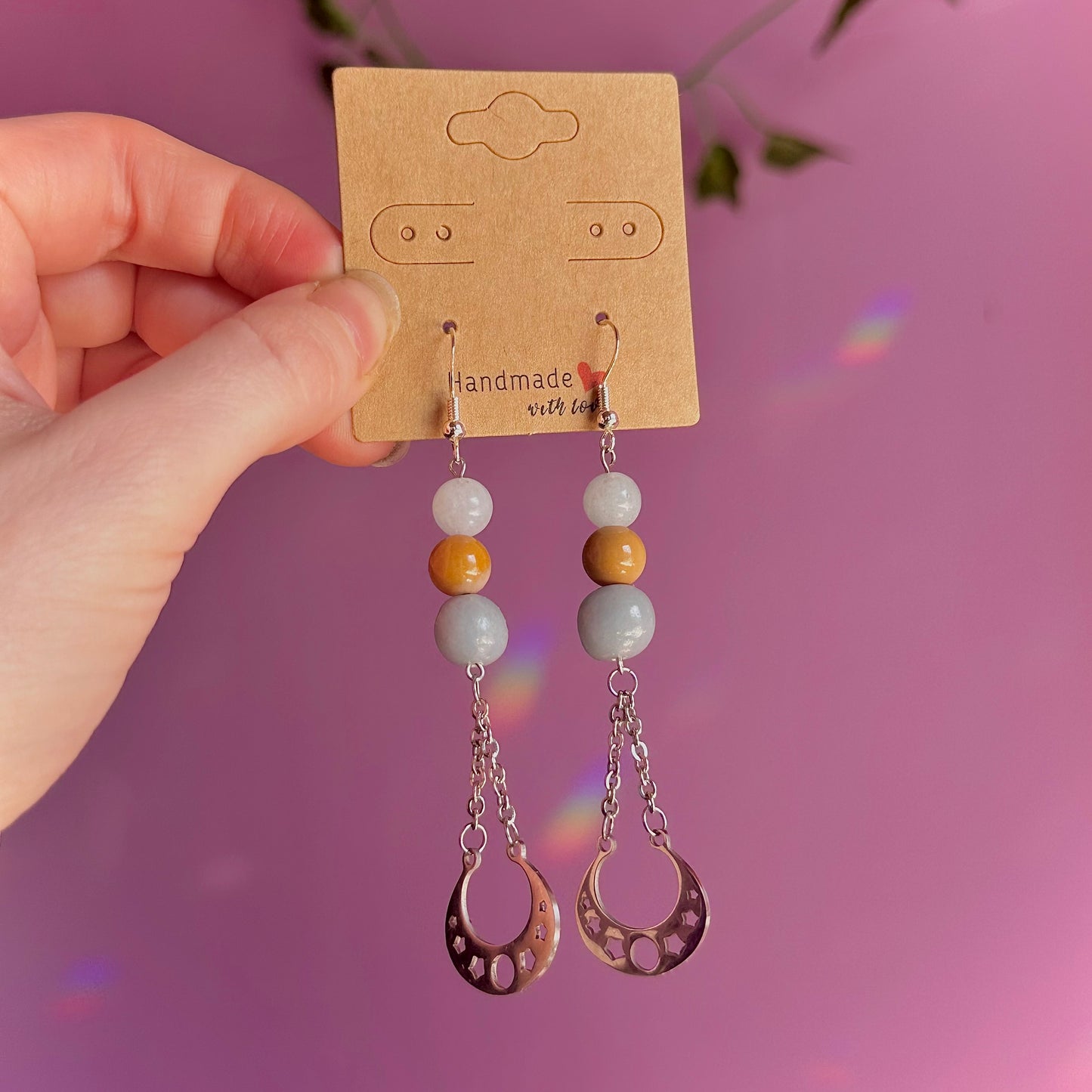 celestial earrings on 925 hooks ~ aquamarine, mookaite, angelite