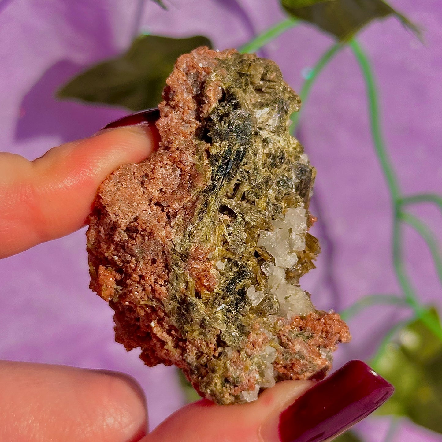 Épidote forêt avec spécimen de quartz