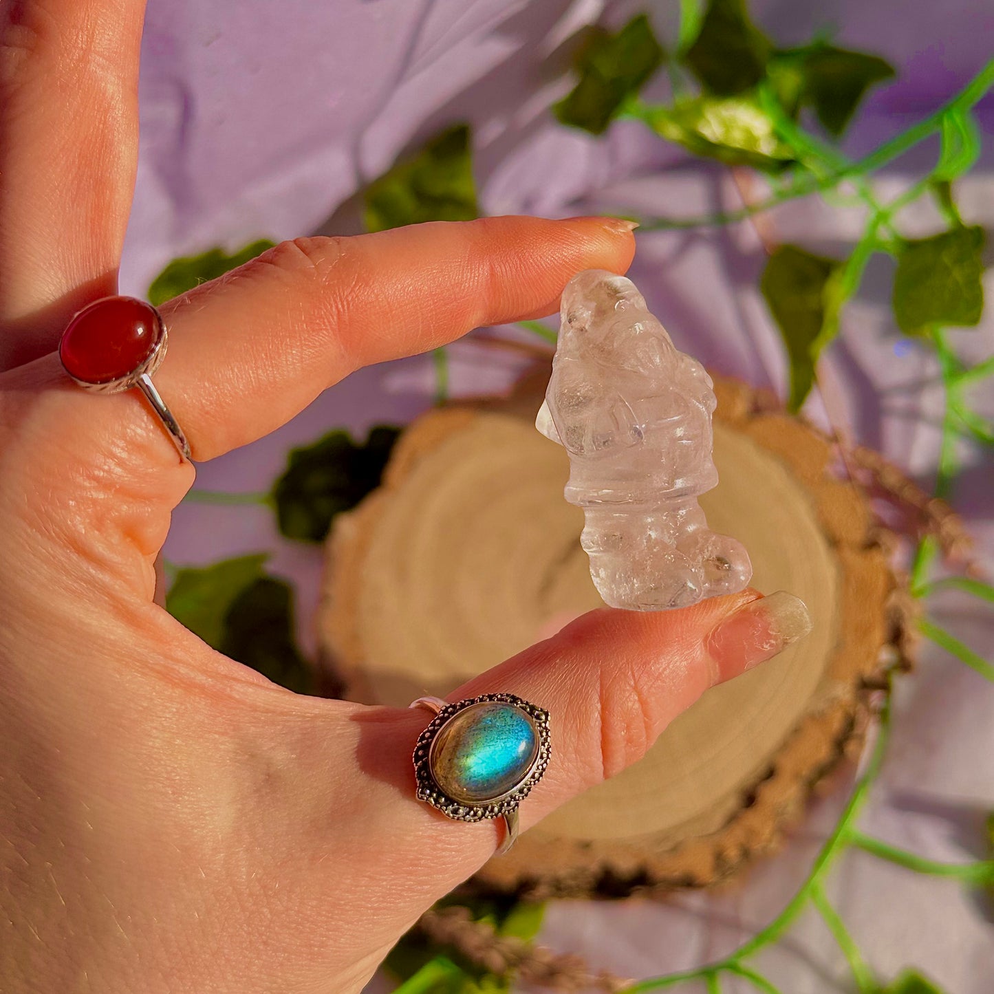 sculptures du père Noël, quartz rose et quartz clair ~ choisissez le vôtre