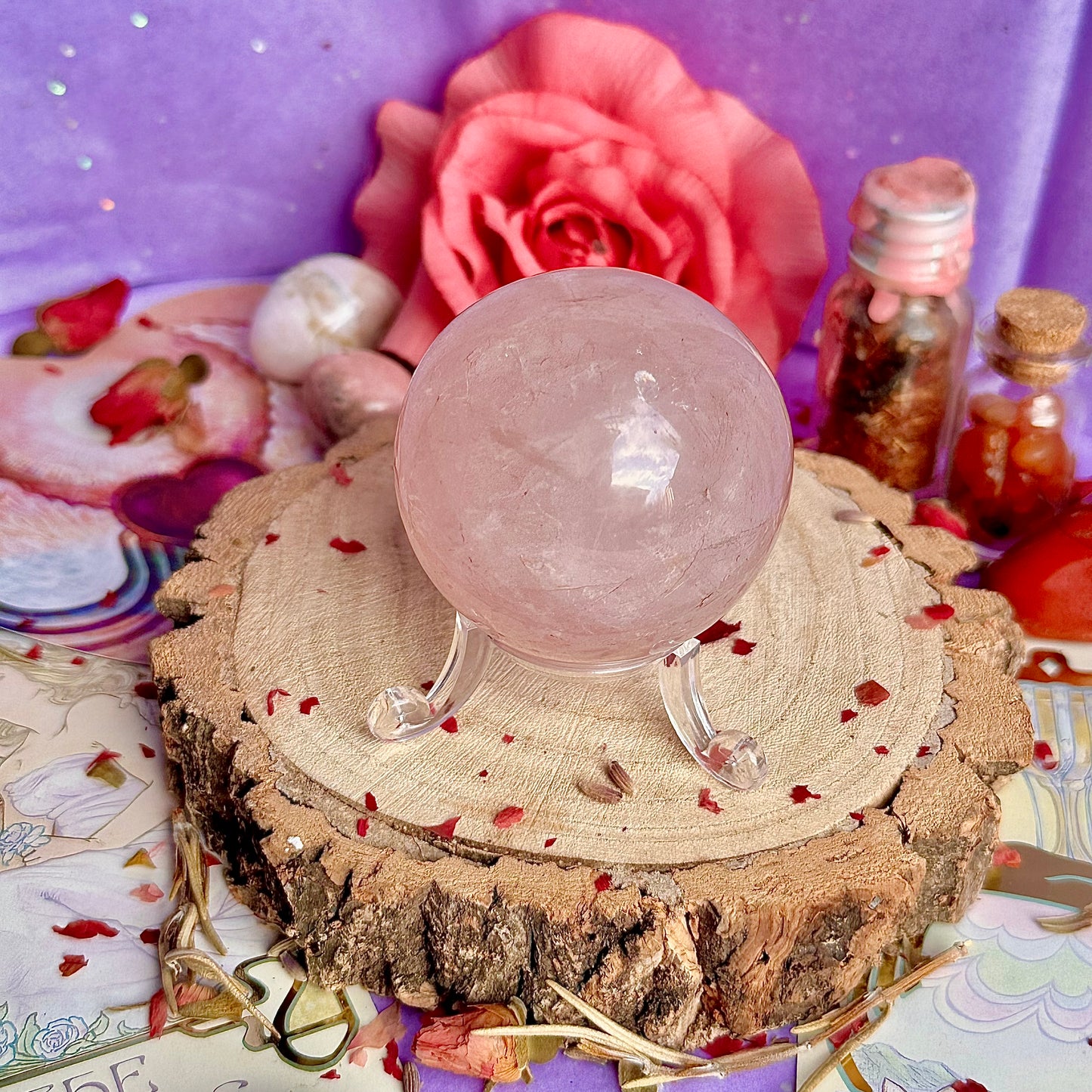 sphère de quartz rose astérisme étoile B