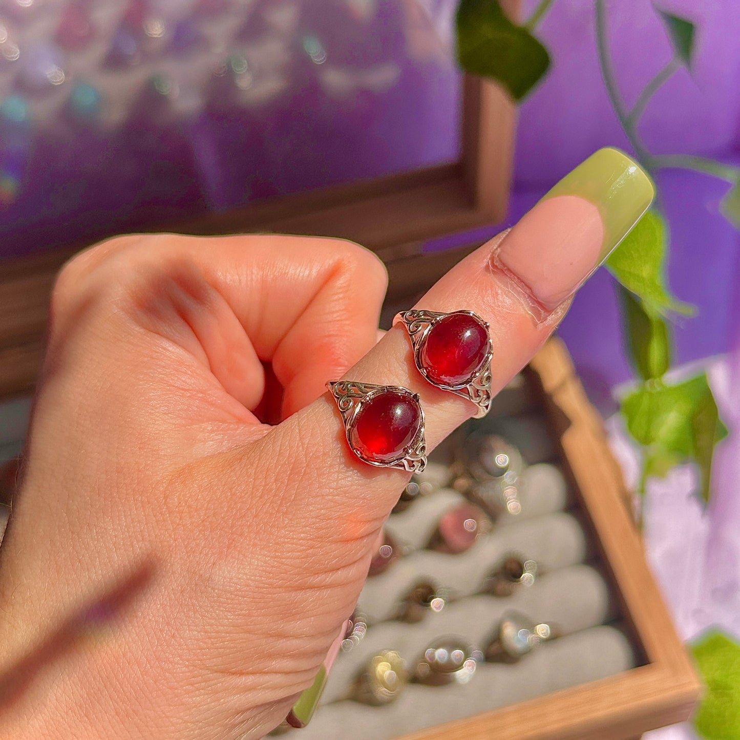 garnet 925 sterling silver adjustable ring ~ style a