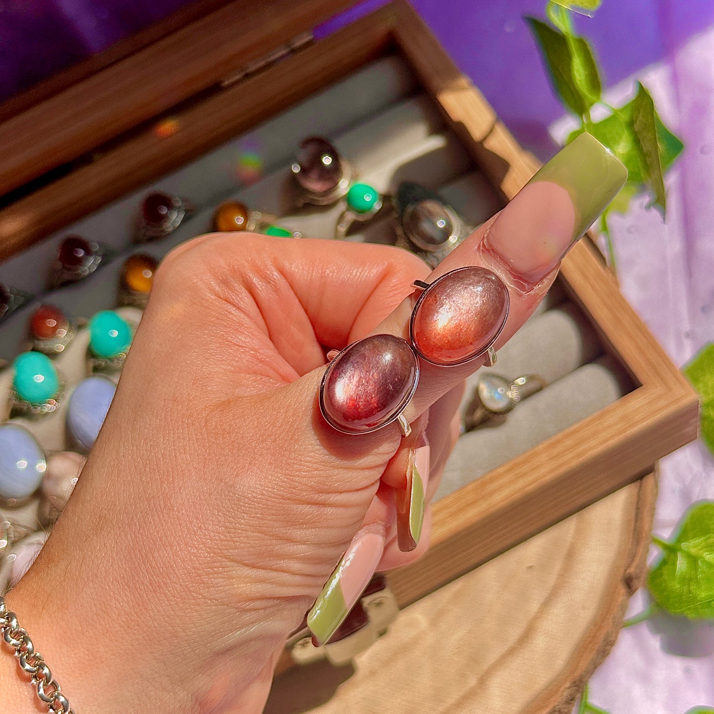 red lepidolite 925 sterling silver adjustable ring