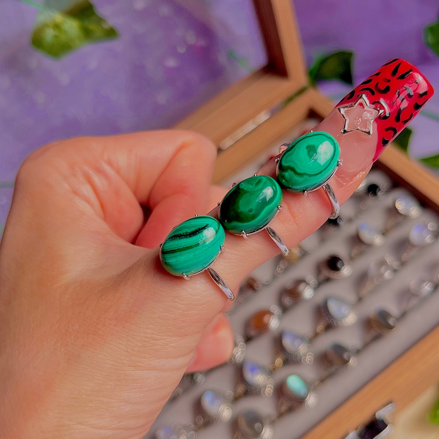 malachite ~ 925 sterling silver adjustable rings / choose your own
