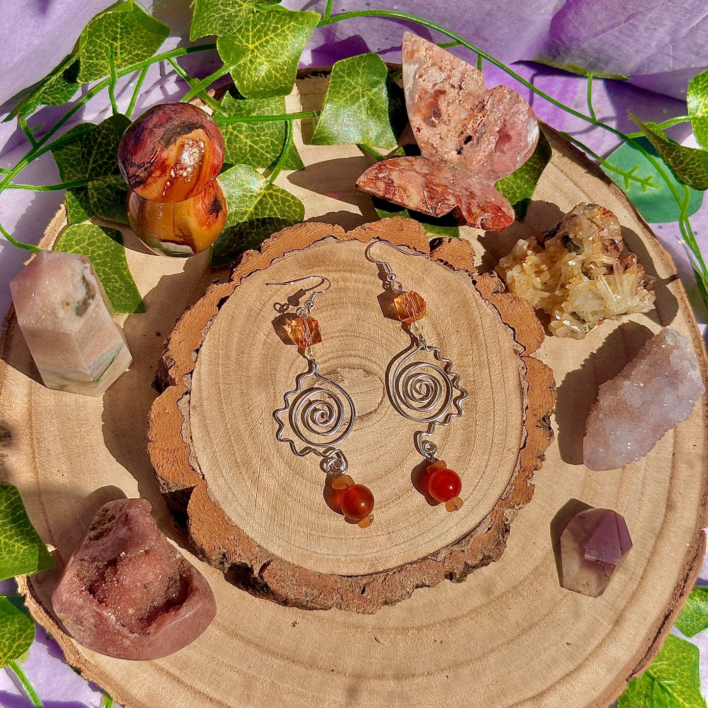 summer rays earrings ~ sunstone, carnelian on 925 hooks