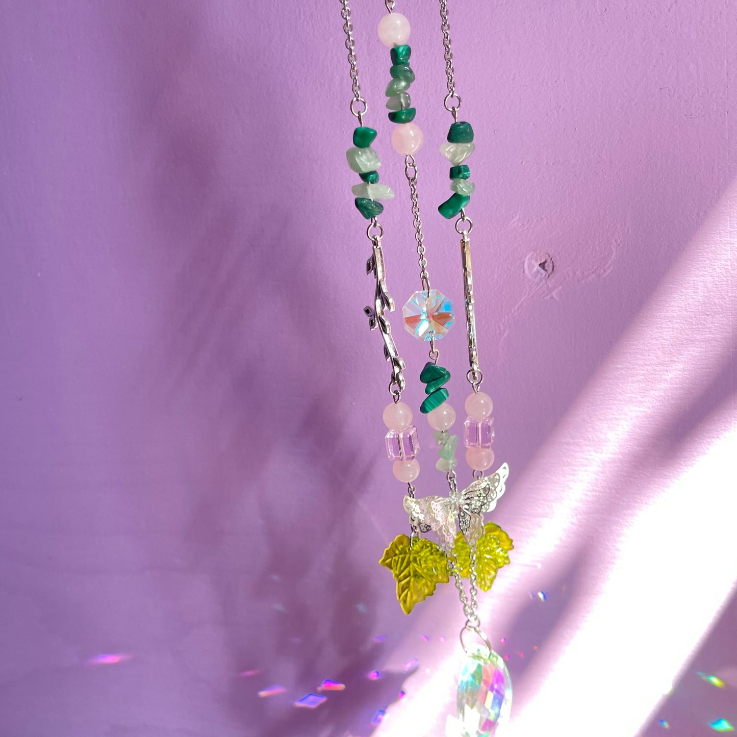 spring garden sun catcher - rose quartz, green aventurine & malachite