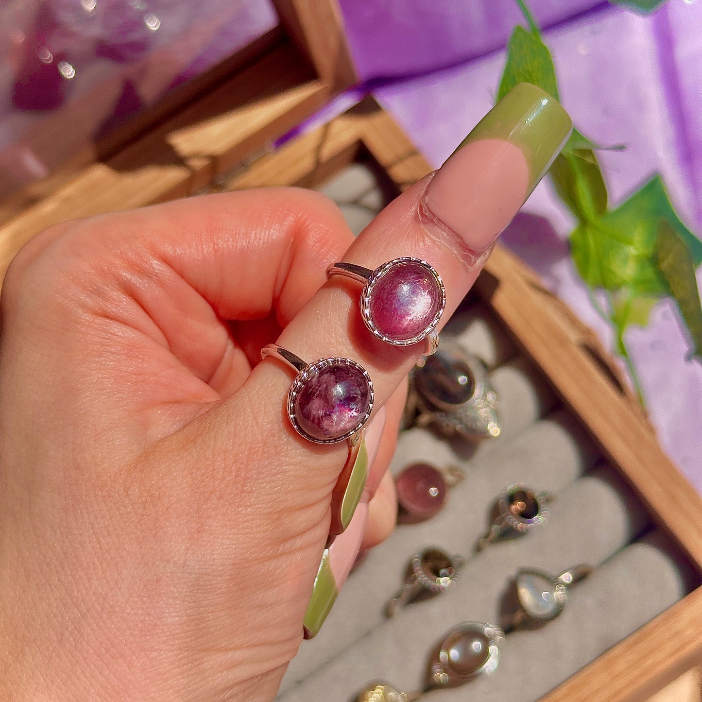 lepidolite 925 sterling silver adjustable ring