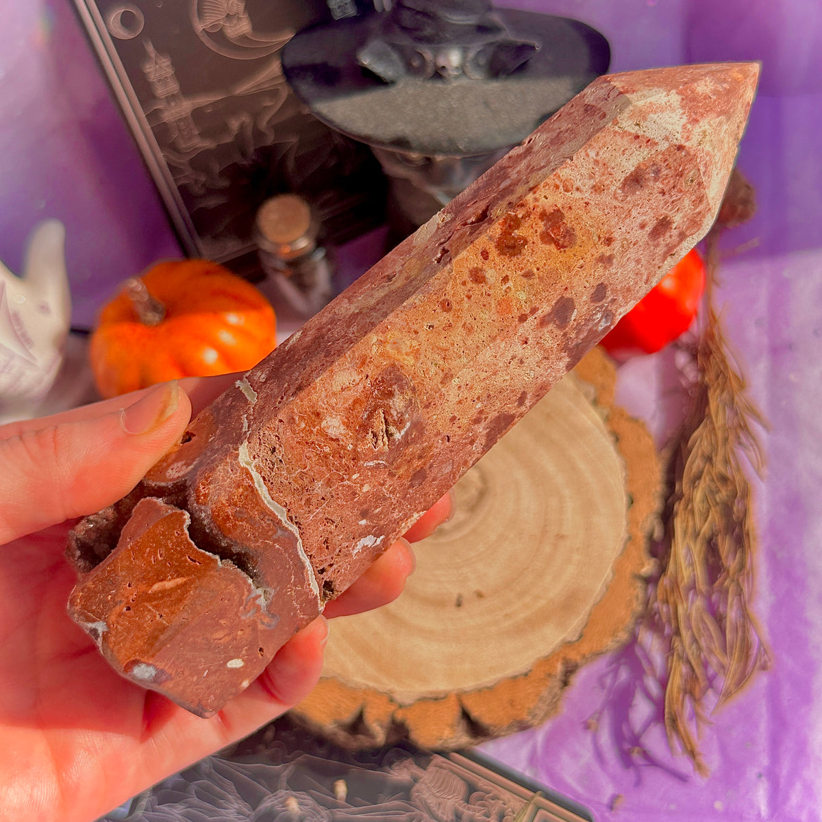 flower jasper “blood splatter” tower