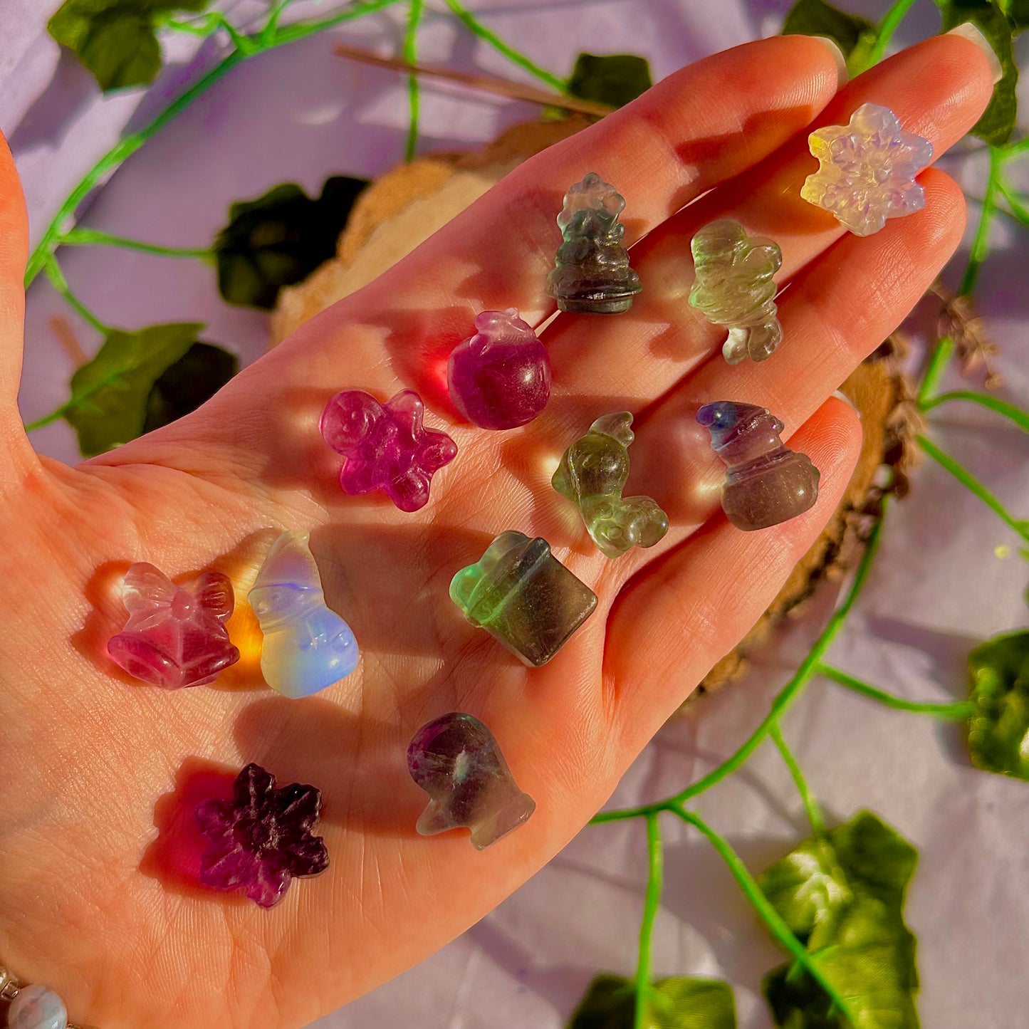 rainbow fluorite & opalite mini mystery christmas carvings ~ intuitively chosen