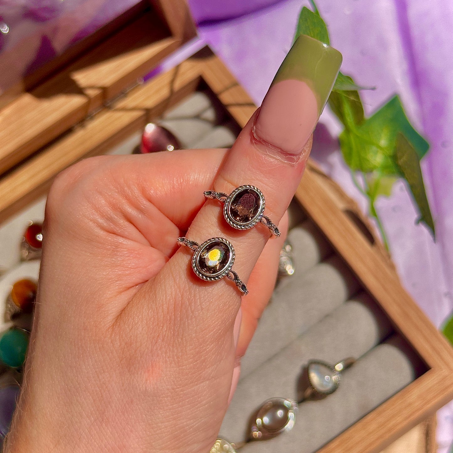 smoky quartz faceted 925 sterling silver adjustable ring